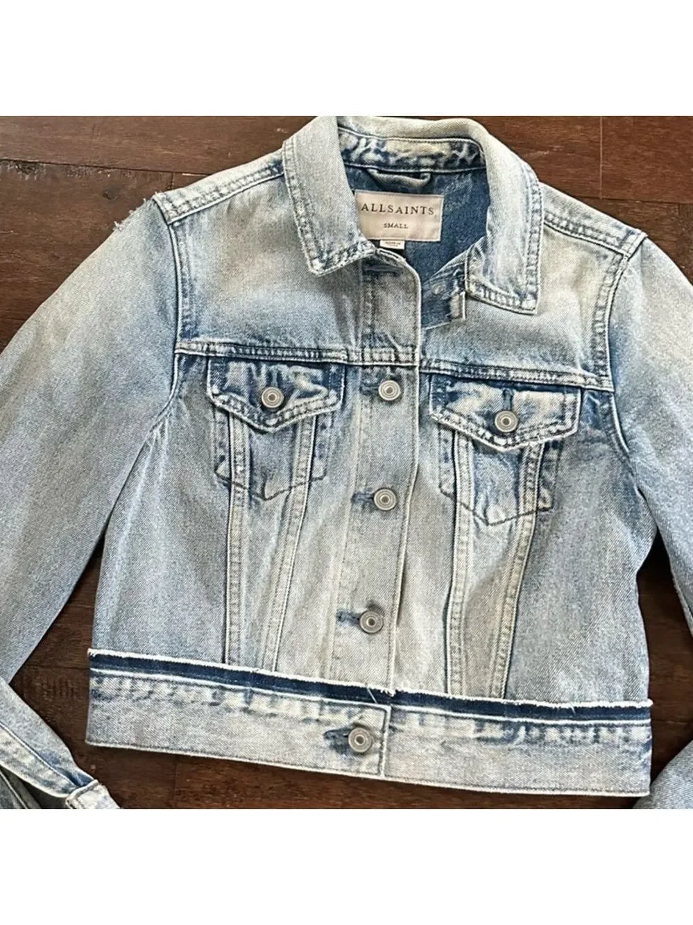 ALLSAINTS Distressed Denim Jacket Blue size-Small EUC - Picture 7 of 15